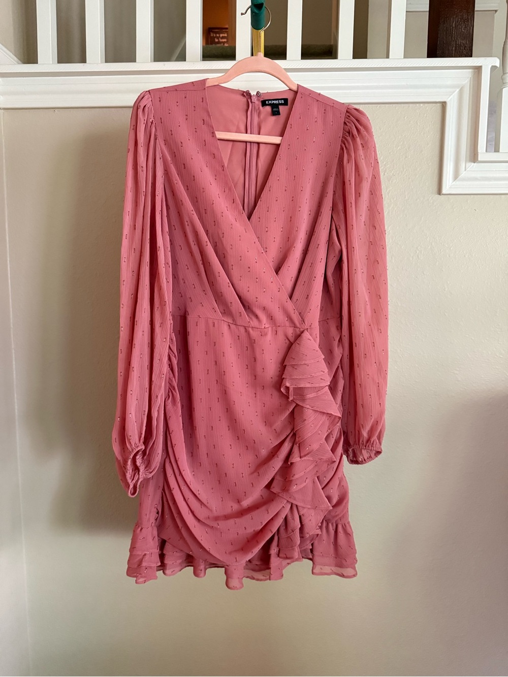 Women’s Express Pink Ruffle Wrap Mini Dress